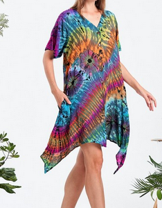 Women's Tie Dye Button Down Dress W/ Pockets - HalfMoonMusic