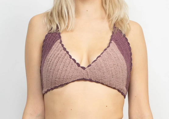 Women's Two Toned Crochet Halter Top - HalfMoonMusic