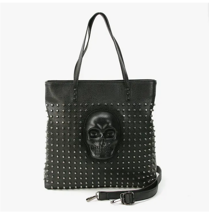 Studded Protruding Skull Tote Bage - HalfMoonMusic