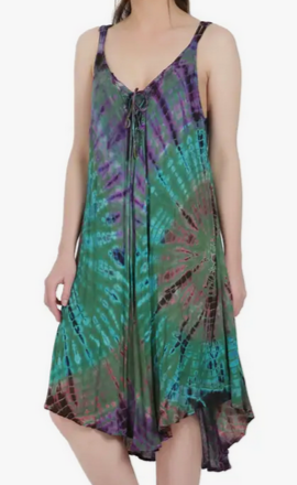 Women's Tie-Dye A-Line Tie-Front Tank Dress - HalfMoonMusic