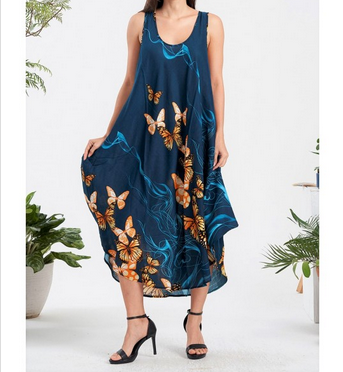Butterfly Print Rayon Labada Dress - HalfMoonMusic