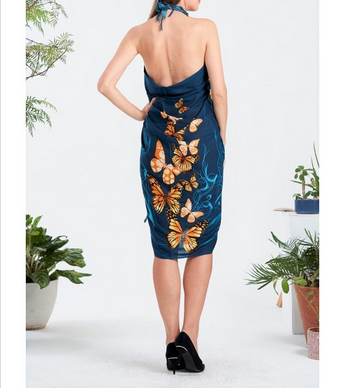 Butterfly Print Rayon Sarong - HalfMoonMusic