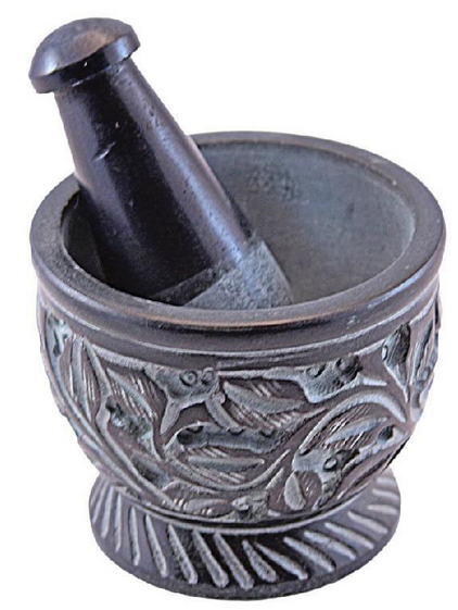 Carved Flower Soapstone Mortar & Pestle - HalfMoonMusic