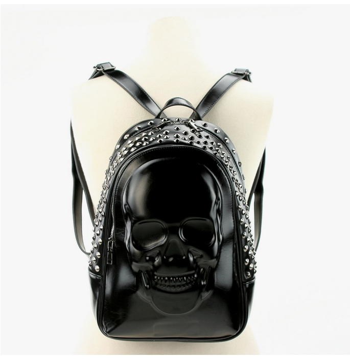Skull Embossed Backpack in Vinyl - HalfMoonMusic
