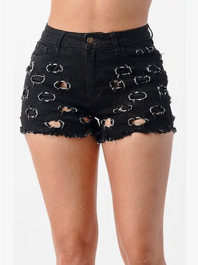 Women's Denim Shorts with Holes - HalfMoonMusic