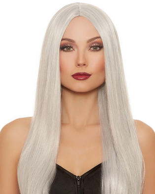 Women's Halloween Costume Accessory - Extra Long Straight Wig, Gray - HalfMoonMusic