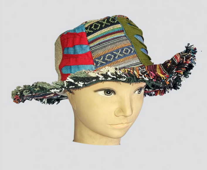 Cotton & Hemp Patchwork Wide Brim Hat - HalfMoonMusic