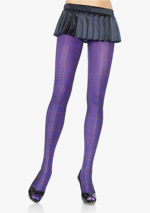 Women's Halloween Costume Accessory - Tiffany Plaid Purple Tights - HalfMoonMusic