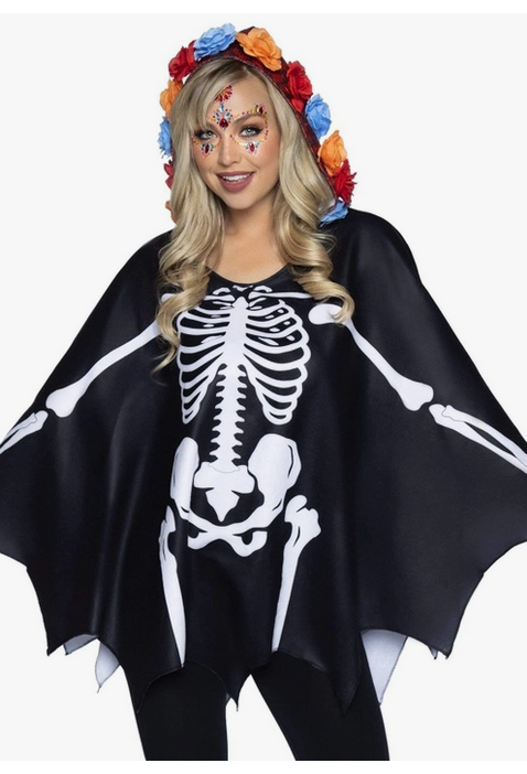 Women's Halloween Costume - Day of the Dead Poncho - HalfMoonMusic