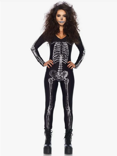 Women's Halloween Costume - X-Ray Skeleton Catsuit - HalfMoonMusic