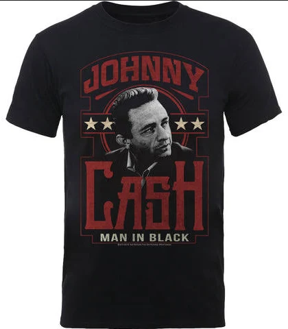 Men's Johnny Cash Man In Black Stars T-Shirt - HalfMoonMusic
