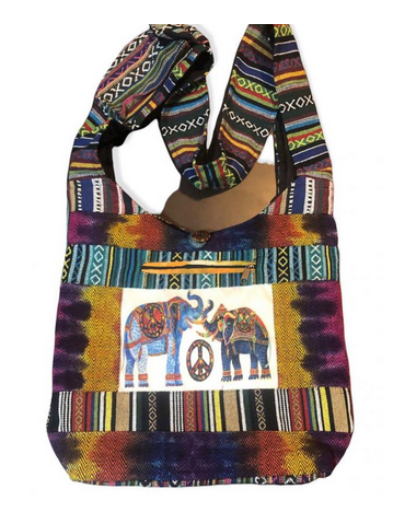 Cotton Hemp Peace Tie-Dye Baby Elephant Bag - HalfMoonMusic