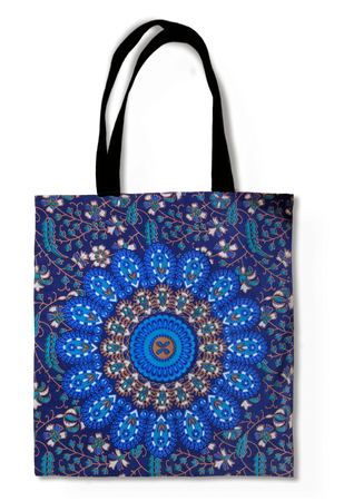 Cotton Peacock Mandala Print Tote Bag - HalfMoonMusic