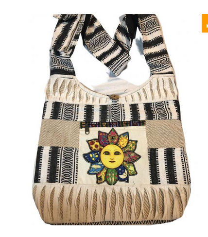 Cotton Patchwork Lotus Sun Face Bag - HalfMoonMusic