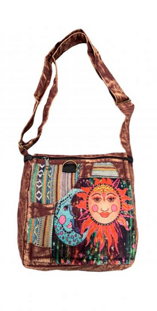 Cotton Patchwork Sun & Moon Faces Mini File Bag - HalfMoonMusic