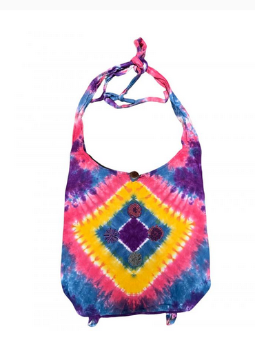 Cotton Tie-Dye Diamond Pattern Adjustable Strap Bag - HalfMoonMusic