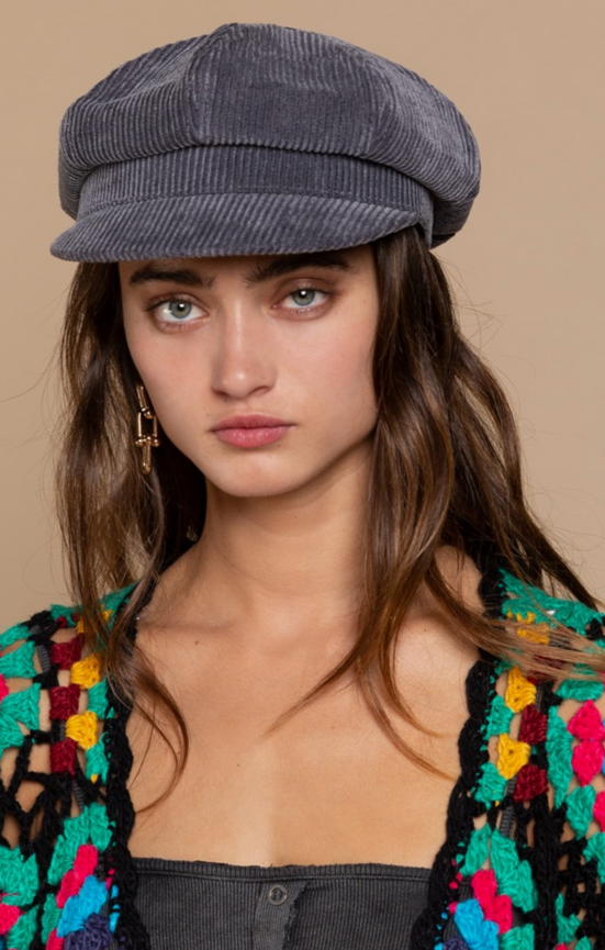 Charcoal Corduroy Beret - HalfMoonMusic