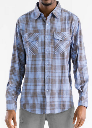 Men's Sky Grey Long Sleeve Flannel Button Down Shirt - HalfMoonMusic