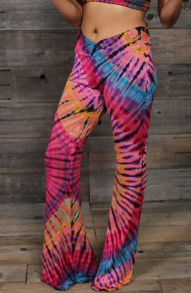 Women's Rayon Spandex Tie-Dye V-Waist Tickled Pink Leggings - HalfMoonMusic