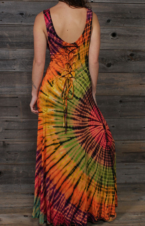 Tie Dye Rayon Spandex Maxi Dress TIE DYE MAXI DRESS Coral Tie Dye Rayon Spandex Maxi Dress TIE DYE MAXI DRESS Coral