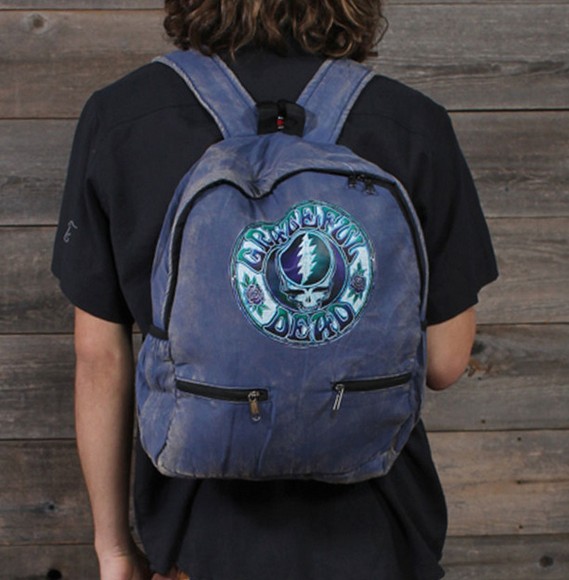 Cotton Stonewash Grateful Dead Steal Your Face Rose Bolt Print Backpack - HalfMoonMusic