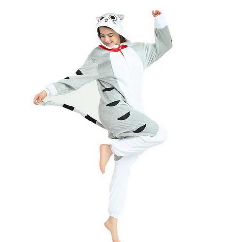 Unisex Grey Cat Onesie - HalfMoonMusic