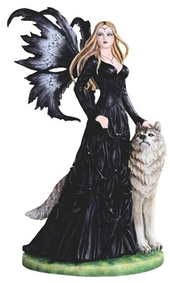 sachin and babi light blue dress Gothic Black Dress Fairy With Snow Wolf Statue