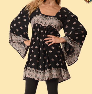 Women's Pretty Woman Indian Print Flare Sleeve Blouse Top - HalfMoonMusic