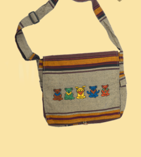 Grateful Dead Dancing Bear Yoga Line Embroidered Striped Messenger Bag - HalfMoonMusic