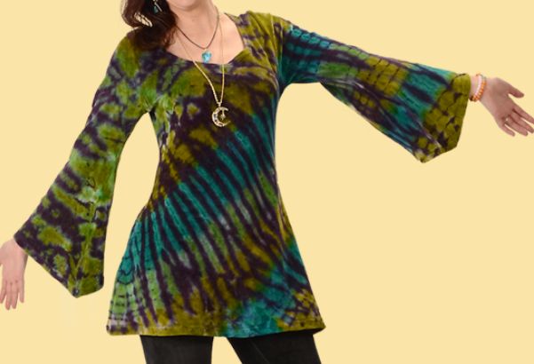 Women's Velvet Tie-Dye Janis Bell Sleeve Gogo Dress - HalfMoonMusic