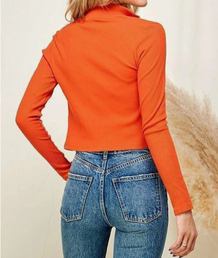 Women's Long Sleeve Zip Up Ribbed Jacket - HalfMoonMusic
