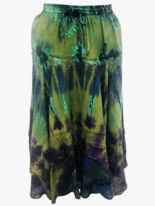Women's Tie-Dye Embroidered Maxi Skirt - HalfMoonMusic