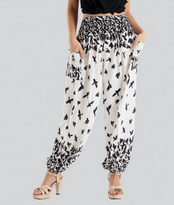 Women's Birds print Harem pants with pockets - HalfMoonMusic