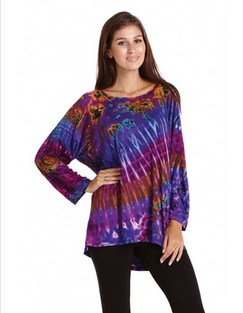 Women's Rayon Spandex Tie-Dye Classic Long Sleeve Top - HalfMoonMusic