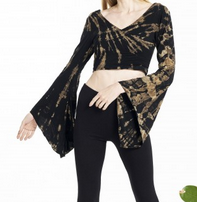 Women's Tie-Dye Bell Sleeve Lace-Back Crop Top - HalfMoonMusic