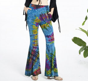 Women's Tie-Dye Bell Bottom Pants w/ Pockets - HalfMoonMusic