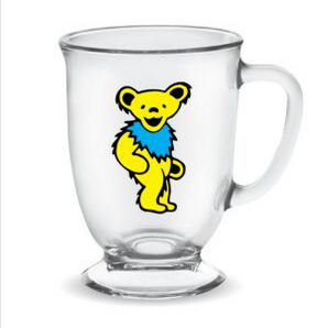Grateful Dead Yellow Dancing Bear Glass Cafe Cup - HalfMoonMusic