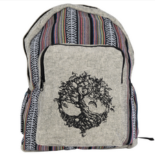 Cotton Tree of Life Print Striped Backpack