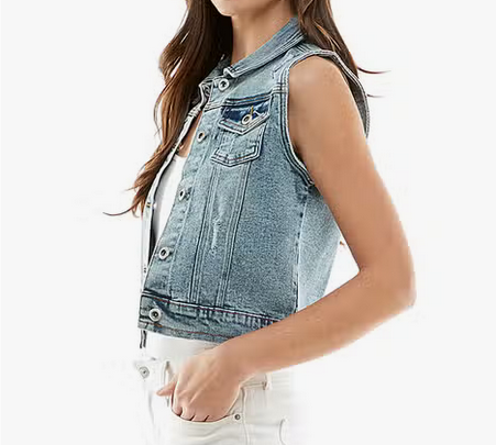 Women'S Spandex Denim Vest with Distressing