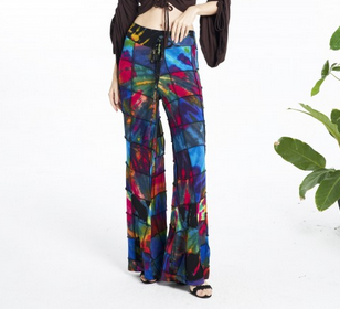 Women's Tie-Dye Square Patchwork Bell Bottom Pants