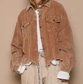 Women's Front Pocket Button Down Corduroy Distressed Jacket