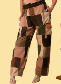 Women's Tie-Waist Corduroy Patchwork Cargo Pants