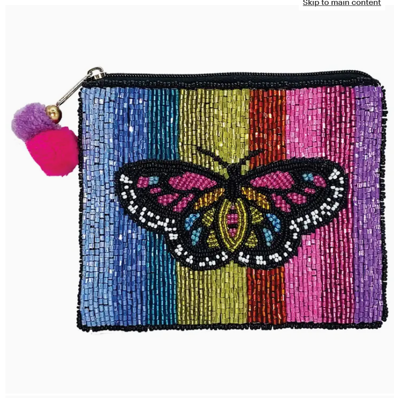 Multi Stripe Butterfly Beaded Coin Purse