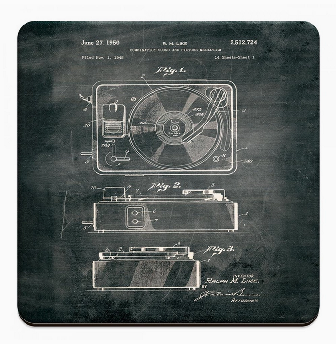 1950's Turntable Diagram Wooden Drink Coaster