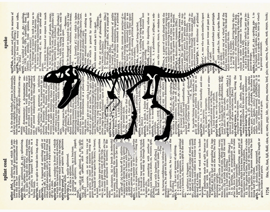 T-Rex Skeleton Dictionary Page Art Print