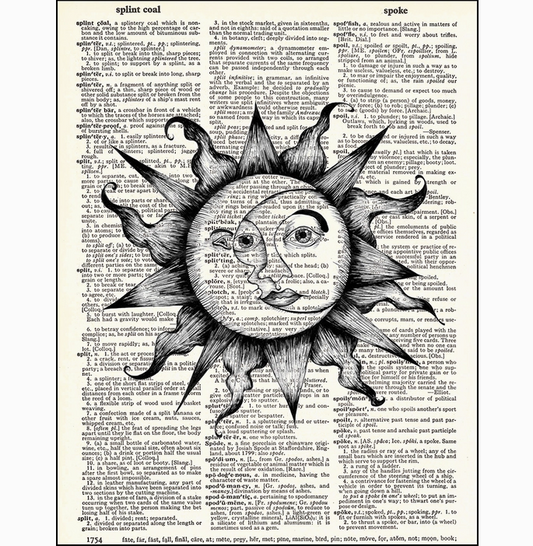 Sun & Moon Faces Dictionary Page Art Print