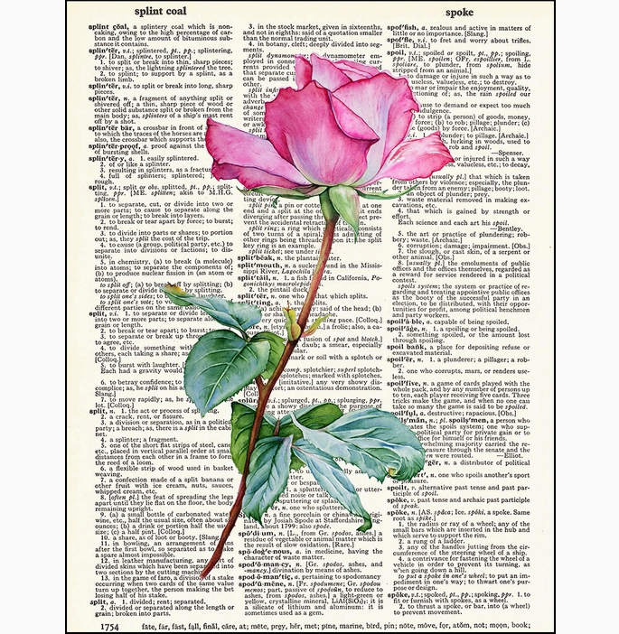 Pink Rose Dictionary Page Art Print