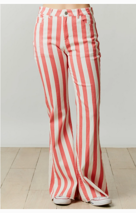 Women's Stripe Print Denim Bell Bottoms