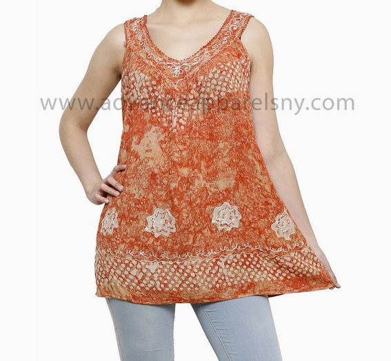 Women's Tie-Dye Embroidered Tunic Tank Top