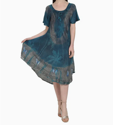 Women's Tie-Dye Palm Tree Umbrella Dress